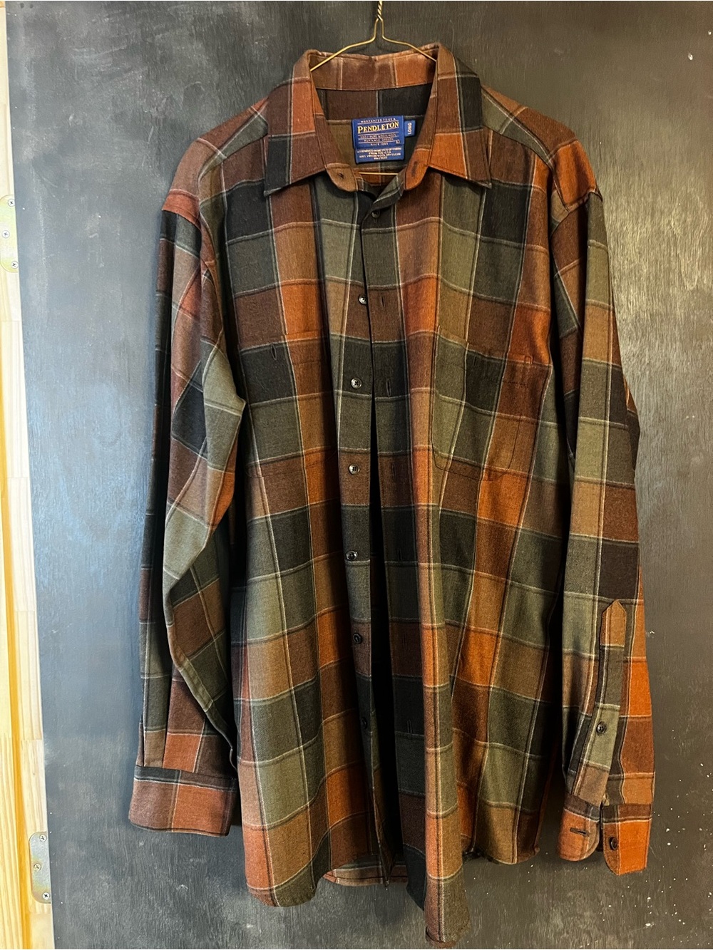 Pendleton Plaid Button-Down Shirt in Brown and Olive